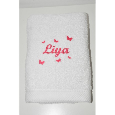 Drap de bain/serviette blanc papillons personnalisées brodée pour adulte et enfant,naissance,anniversaire,noel