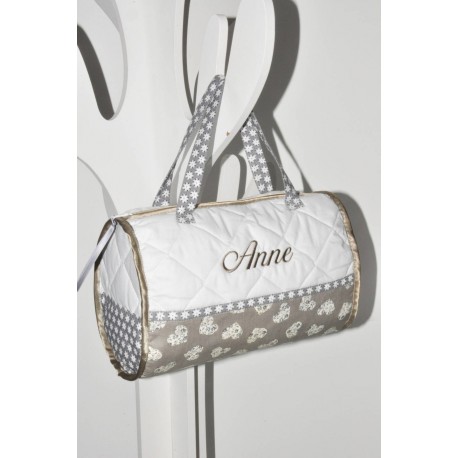 Sac balade,danse,vanity enfant ou bébé ou femme taupe/gris personnalisé brodé