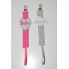 lot 2 attaches tétine/sucette coeur/nuage personnalisées brodées grise/rose