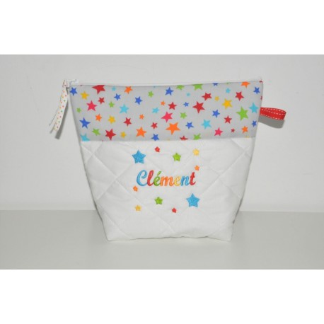 Trousse de toilette enfant ou adulte ou bébé ou ado étoiles multicolore personnalisée brodée