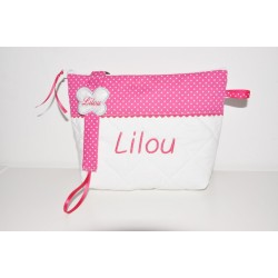 Box cadeau:Trousse de toilette avec attache-tétine/sucette papillon rose enfant ou bébé personnalisée brodée