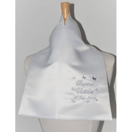 écharpe de baptême enfant papillons personnalisée brodée pour garà§on ou fille (ici violet rose)