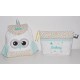 Box cadeau ensemble naissance:Trousse de toilette enfant brodés personnalisée avec sac à  dos chouette