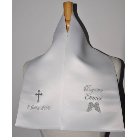 écharpe de baptême aile d'ange avec croix personnalisée brodée pour garà§on ou fille