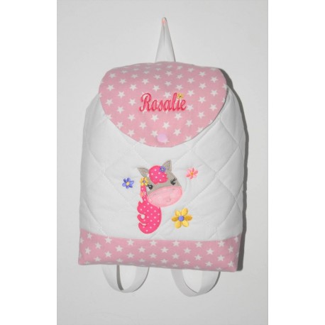 Sac a dos enfant poney/cheval étoiles rose personnalisé brodé au prenom