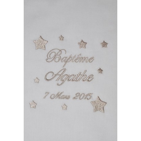 Sur commande:écharpe de baptême bébé étoiles personnalisée brodée beige garà§on ou fille