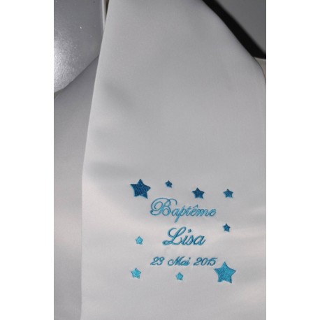 Sur commande:écharpe de baptême bébé étoiles personnalisée brodée turquoise garà§on ou fille