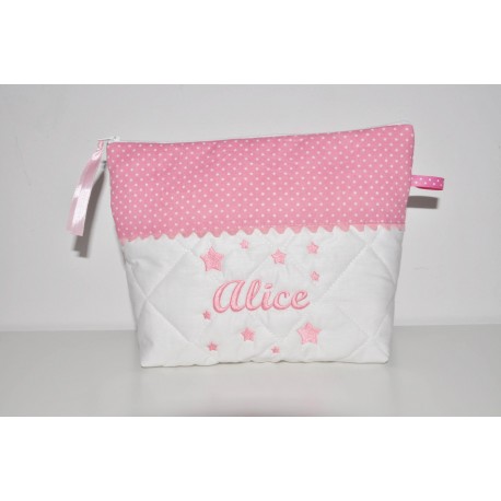 Trousse de toilette enfant ou adulte ou bébé ou ado étoiles rose personnalisée brodée