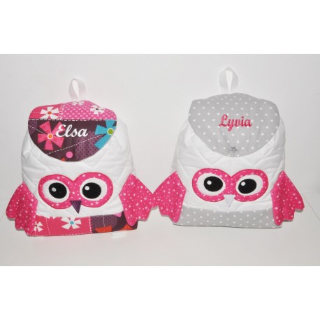 Jumeaux jumelles soeur Duo Sacs Sac à  dos enfant hibou chouette multicolore brodées  personnalisés au prénom