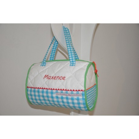 Sac balade,sport,vanity,crèche,école enfant turquoise personnalisé brodé