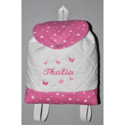 Sac a dos enfant rose étoiles papillons brodé au prenom