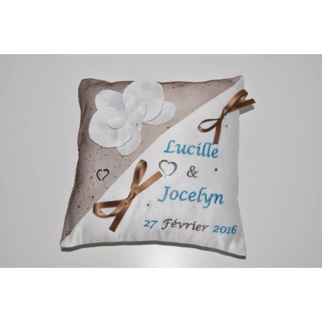 mariage Porte-alliances coussin de mariage personnalisé brodé chocolat strass noeud chocolat