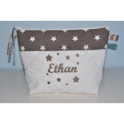 Trousse de toilette enfant ou adulte ou bébé ou ado étoiles taupe personnalisée brodée