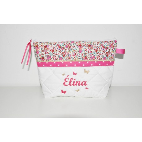 Trousse de toilette enfant ou adulte ou bébé ou ado liberty papillons brodés personnalisée brodée