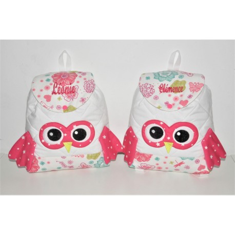 Jumeaux jumelles soeur Duo Sacs Sac à  dos enfant hibou chouette multicolore brodées  personnalisés au prénom