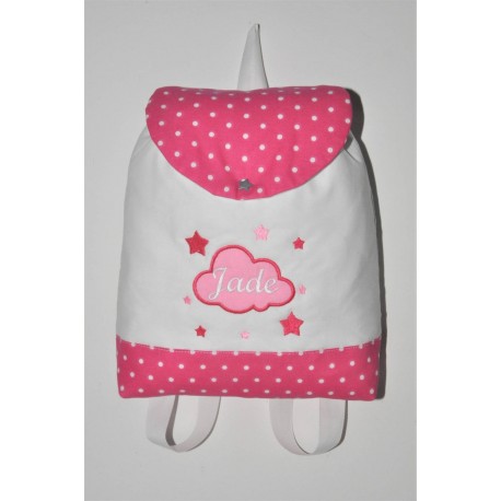 Sac a dos enfant nuage/étoile rose/blanc/fuchsia personnalisé brodé au prenom