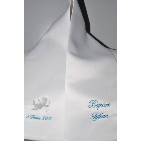 écharpe de baptême bébé ange 2 couleurs 2 cà´tés personnalisée brodée pour garà§on ou fille