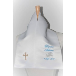 écharpe de baptême bébé ange avec croix 2 couleurspersonnalisée brodée pour garà§on ou fille