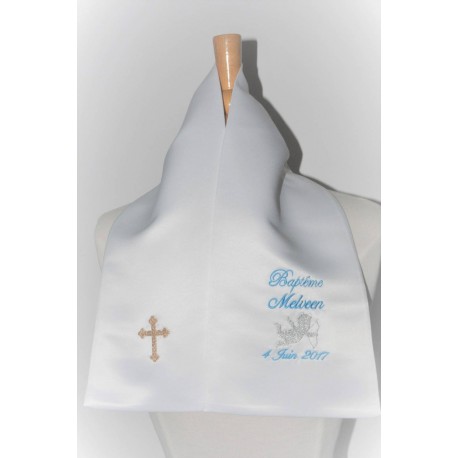 écharpe de baptême bébé ange avec croix 2 couleurspersonnalisée brodée pour garà§on ou fille
