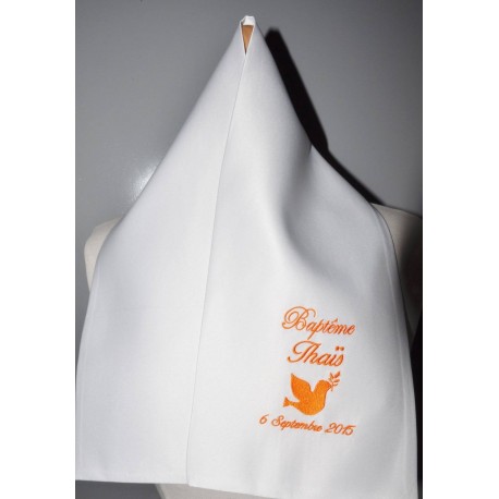 écharpe de baptême bébé colombe personnalisée brodée orange(nouveau coloris)garà§on ou fille