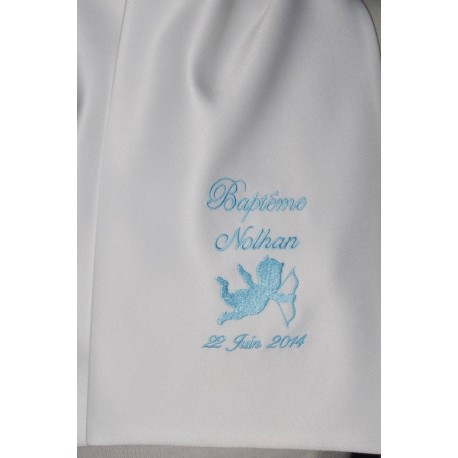 écharpe de baptême bébé ange coton ou satin personnalisée brodée bleu ciel garà§on ou fille