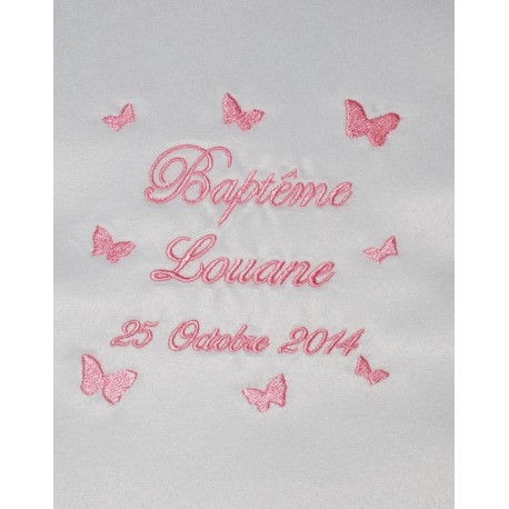 écharpe de baptême bébé papillon personnalisée brodée rose fille ou garà§on