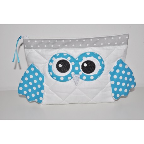 Trousse de toilette chouette turquoise enfant ou bébé  brodés personnalisée au prénom