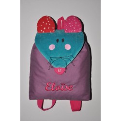 Sac a dos souris enfant personnalisé brodé oreille rouge/fuchsia) pour crèche balade école sport danse