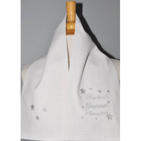 écharpe étole de baptême étoile en lin personnalisée brodée pour garà§on ou fille