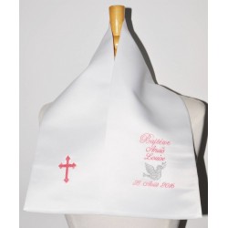 écharpe de baptême bébé colombe avec croix personnalisée brodée garà§on ou fille