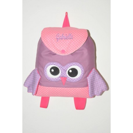 Sac a dos chouette rose/mauve enfant personnalisé brodé pour crèche maternelle balade école sport danse maternelle