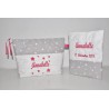 Box cadeau naissance: protège-carnet de santé avec trousse de toilette étoiles gris personnalisé brodé au nom