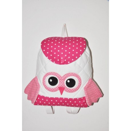 Sac a dos chouette pois rose enfant personnalisé brodé pour doudou crèche maternelle balade école sport