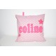 coussin étoile personnalisé en lettre appliquée brodée etoiles rose/ fuchsia