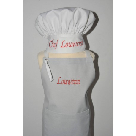 Ensemble Tablier de cuisine avec toque enfant  personnalisé brodé