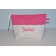 Trousse de toilette enfant ou adulte pois rose personnalisée brodée en lettres attachées é