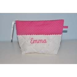 Trousse de toilette enfant ou adulte pois rose personnalisée brodée en lettres attachées é