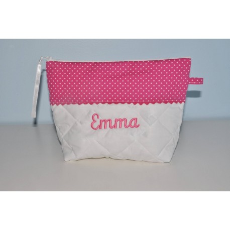 Trousse de toilette enfant ou adulte pois rose personnalisée brodée en lettres attachées é