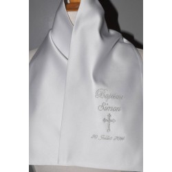 sur commande:écharpe de baptême bébé croix personnalisée brodée argenté garà§on ou fille