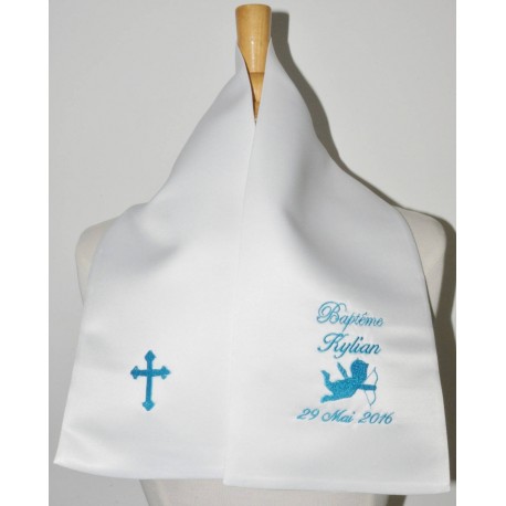écharpe de baptême bébé ange avec croix personnalisée brodée pour garà§on ou fille