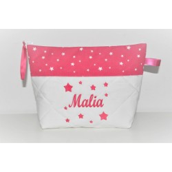 Trousse de toilette enfant ou adulte ou bébé ou ado étoiles rose fuchsia personnalisée brodée