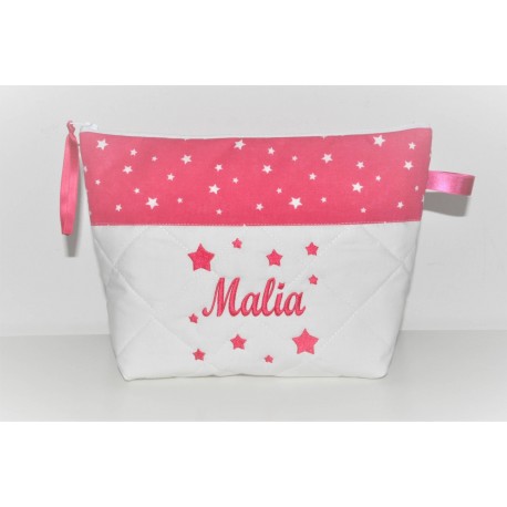 Trousse de toilette enfant ou adulte ou bébé ou ado étoiles rose fuchsia personnalisée brodée