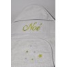 cape de bain / sortie de bain bébé grise/anis personnalisée avec étoiles et prénom brodés
