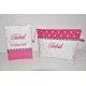 Box cadeau:Trousse de toilette avec protège carnet de santé enfant ou bébé pois rose fushia personnalisée brodée