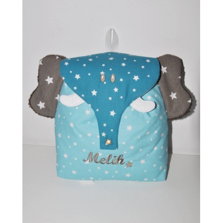 Sac a dos éléphant bleu/taupe enfant personnalisé brodé pour crèche balade école sport danse maternelle