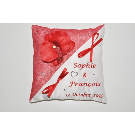 mariage Porte-alliances coussin de mariage ivoire/ rouge personnalisé brodé