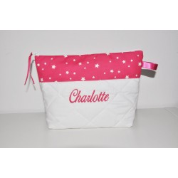 création personnalisée: Trousse de toilette enfant ou adulte ou bébé ou ado étoiles fuchsia personnalisée brodée