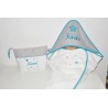 Box cadeau naissance:sortie/cape de bain avec trousse de toilette assortie personnalisées brodées au prénom de bébé coffret
